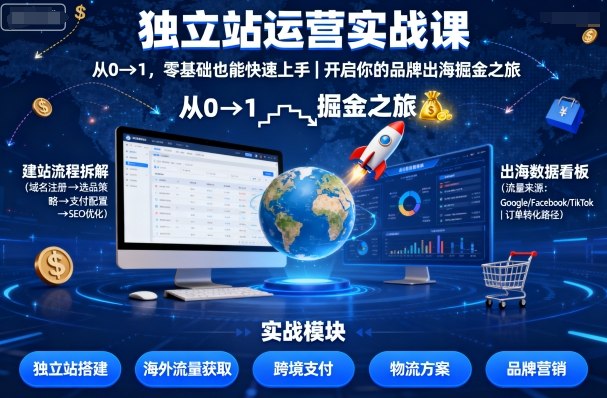 独立站运营实战课，​从0到1，零基础也能快速上手，开启你的品牌出海掘金之旅-来友网创
