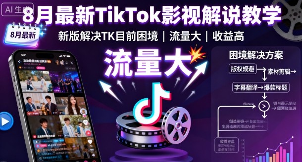 8月最新TikTok影视解说教学，新版解决TK目前困境，流量大，收益高-来友网创