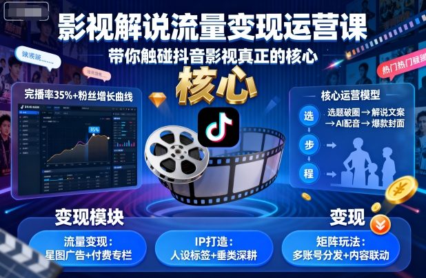 影视解说流量变现运营课，带你触碰抖音影视真正的核心-来友网创