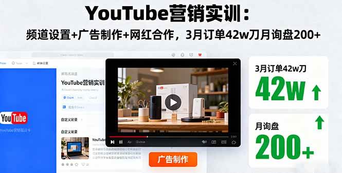 （16107期）YouTube营销实训：频道设置+广告制作+网红合作，3月订单42w刀月询盘200+-来友网创