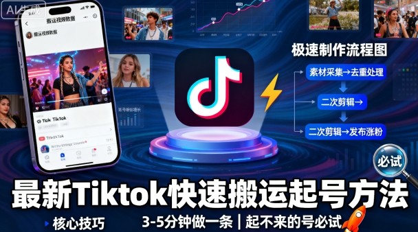 最新Tiktok快速搬运快速起号方法，3-5分钟做一条，起不来的号可以试试-来友网创