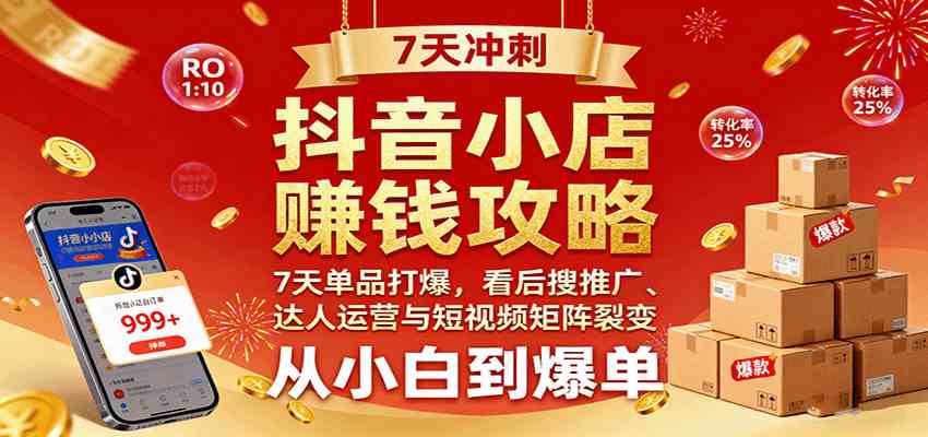 抖音小店赚钱攻略：7天单品打爆技巧，看后搜推广、达人运营与短视频矩阵裂变实战-来友网创