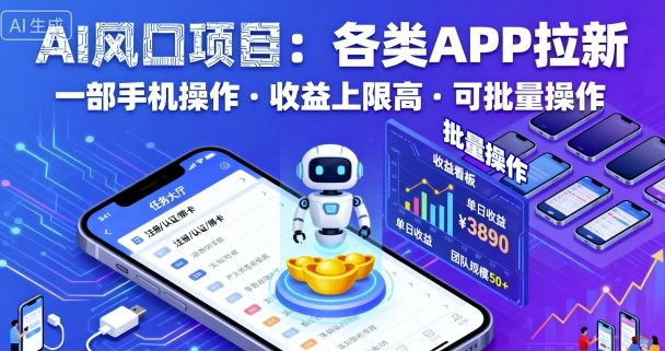 AI风口项目，各类APP拉新，一部手机就可以操作，收益上限高，可批量操作-来友网创