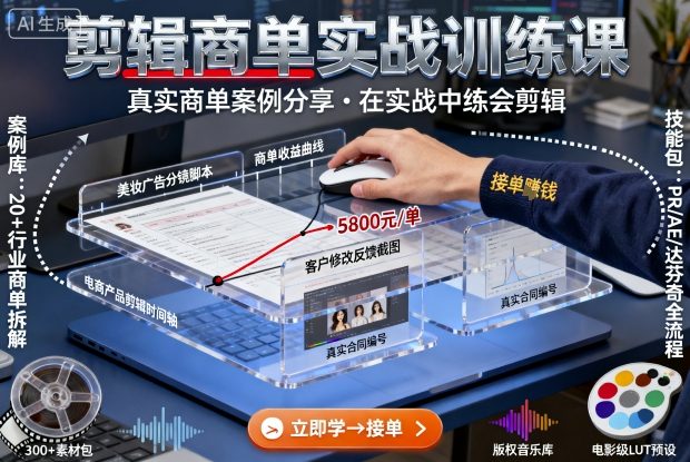 剪辑商单实战训练课，真实商单案例分享，在实战中练会剪辑-来友网创