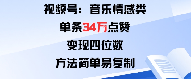视频号分成计划新玩法：音乐情感类单条34W点赞，变现四位数，方法简单易复制-来友网创