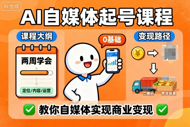 AI自媒体起号课程，0基础小白两周学会，教你自媒体实现商业变现-来友网创