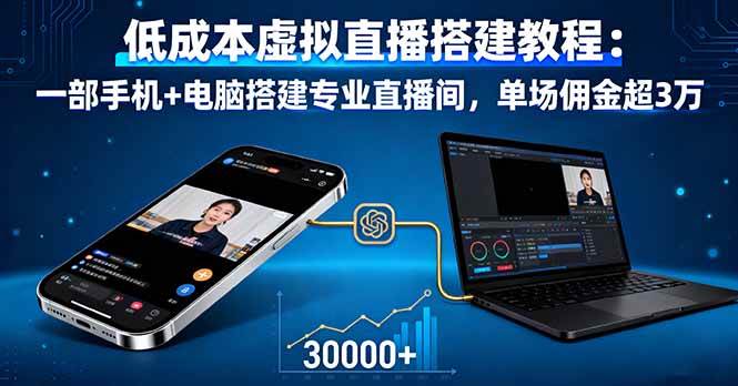 （16156期）低成本虚拟直播搭建教程：一部手机+电脑搭建专业直播间，单场佣金超3万-来友网创