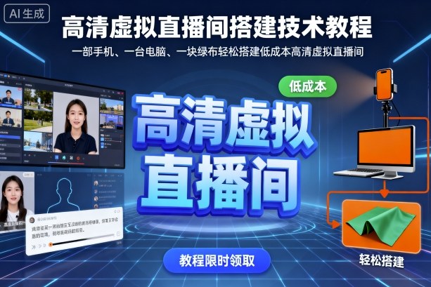 高清虚拟直播间搭建技术教程，一部手机、一台电脑、一块绿布轻松搭建低成本高清虚拟直播间-来友网创