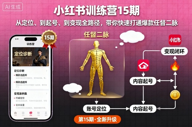 小红书训练营15期，从定位、到起号、到变现全路径，带你快速打通爆款任督二脉-来友网创