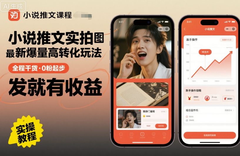 小说推文实拍双图文最新爆量高转化玩法，全程干货，0粉起步，发就有收益-来友网创