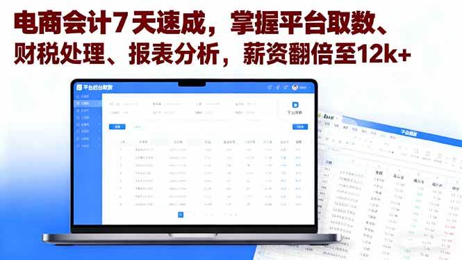 （16192期）电商会计7天速成，掌握平台取数、财税处理、报表分析，薪资翻倍至12k+-来友网创