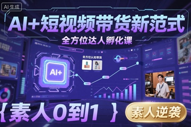 AI+短视频带货新范式全方位达人孵化课，素人也可以从0到1，全方位认知短视频带货-来友网创
