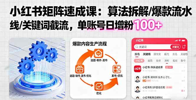 （16231期）小红书矩阵起号速成课：算法拆解/爆款流水线/关键词截流 单账号日增粉100+-来友网创