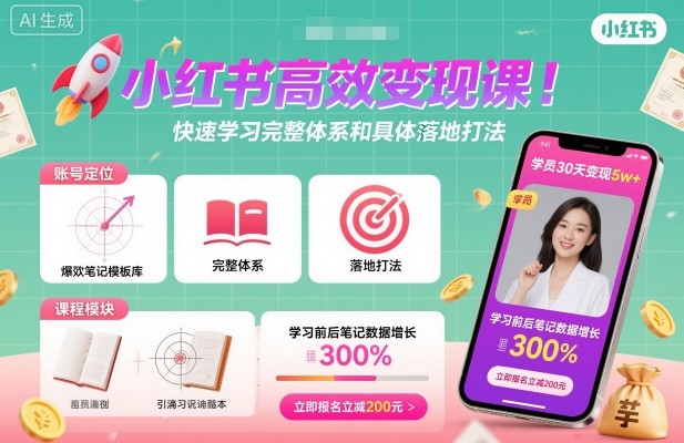 小红书高效变现课，快速学习小红书完整体系和具体落地打法-来友网创