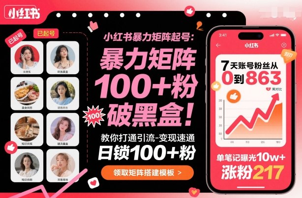 小红书暴力矩阵起号，教你打通引流-变现速通，日锁100+粉，破流量黑盒-来友网创