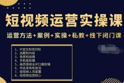 短视频运营实操课，运营方法+案例+实操+私教+线下闭门课-来友网创
