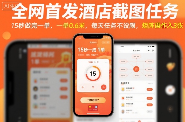 全网首发酒店截图任务，15秒做完一单，一单0.6米，每天任务不设限，矩阵操作日入3张【揭秘】-来友网创
