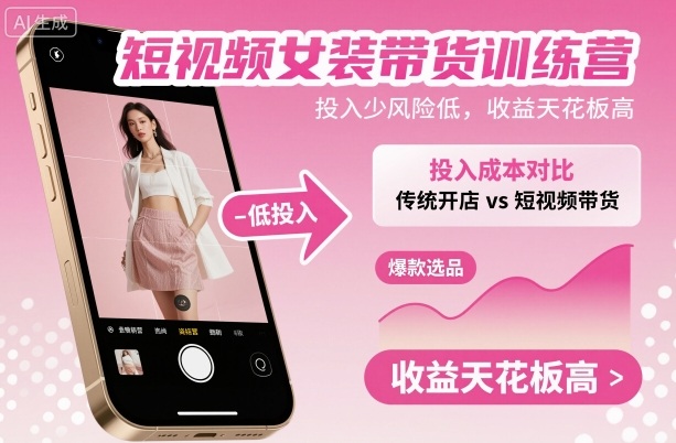 短视频女装带货训练营，投入少风险低，收益天花板高-来友网创