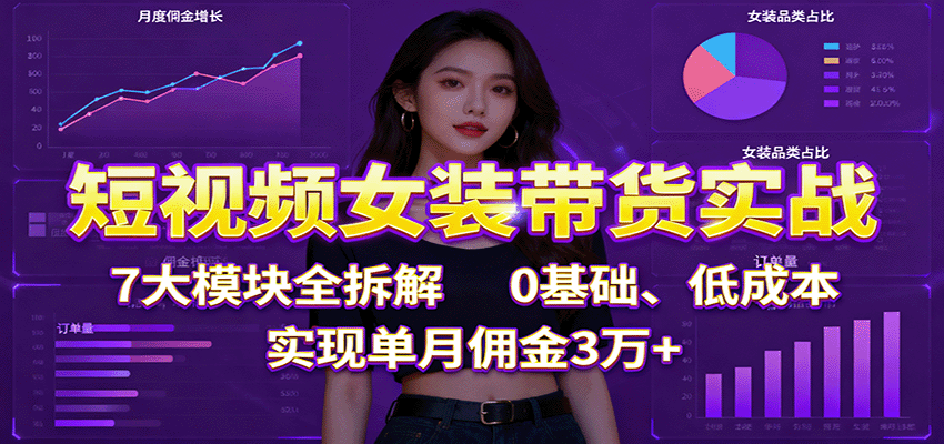 短视频女装带货实战：7大模块全拆解，0基础、低成本，实现单月佣金3万+-来友网创