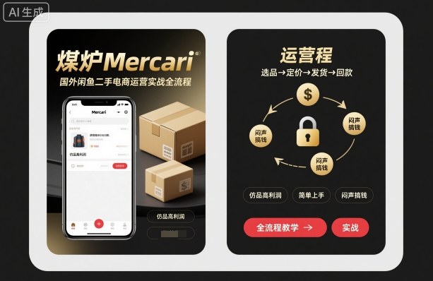 煤炉Mercari国外闲鱼二手电商运营实战全流程，仿品高利润，简单上手，闷声搞钱-来友网创
