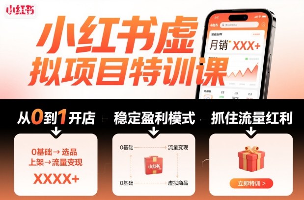 小红书虚拟项目特训课，帮你从0到1打造稳定盈利的店铺，抓住流量红利（更新9月）-来友网创