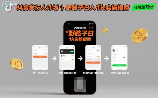抖音发行人计划全新野路子玩法，随时随地，只要有手机，就能操作，日入1k+【揭秘】-来友网创