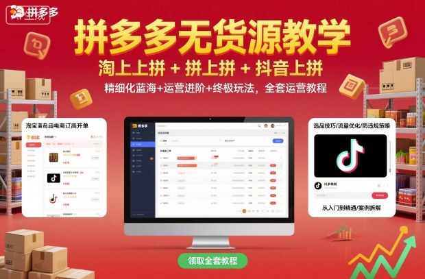 拼多多无货源教学，淘上拼+拼上拼+抖上拼，精细化蓝海+运营进阶+终极玩法，全套运营教程-来友网创