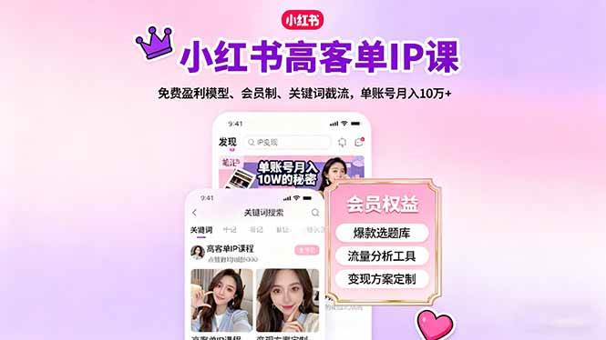 （16295期）小红书高客单IP课，免费盈利模型、会员制、关键词截流，单账号月入10万+-来友网创