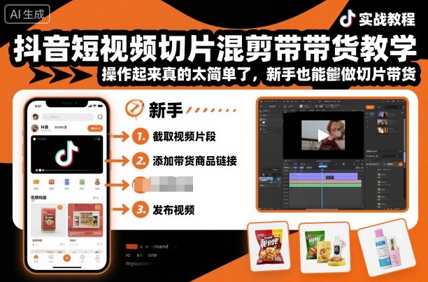 抖音短视频切片混剪带货教学，操作起来真的太简单了，新手也能做切片带货-来友网创