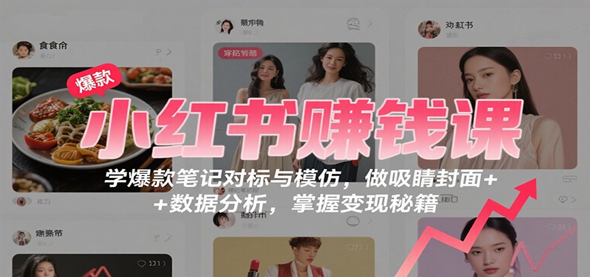 小红书赚钱课：学爆款笔记对标与模仿，做吸睛封面 + 数据分析，掌握变现秘籍-来友网创
