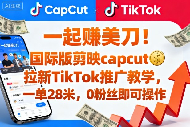 一起賺美刀！国际版剪映capcut拉新TikTok推广教学，一单28米，0粉丝即可操作（附推广入口和教学）-来友网创