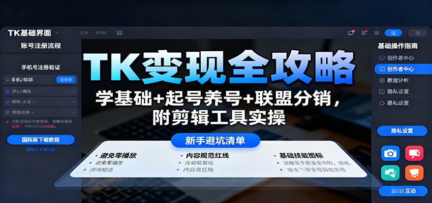 TK变现全攻略：学基础+起号养号+联盟分销，附剪辑工具实操-来友网创