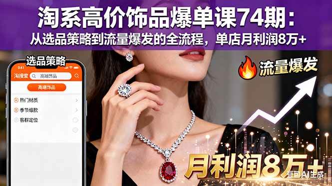 （16351期）淘系高价饰品爆单课74期：从选品策略到流量爆发的全流程，单店月利润8万+-来友网创