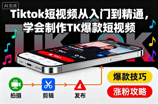 Tiktok短视频从入门到精通，学会制作TK爆款短视频-来友网创