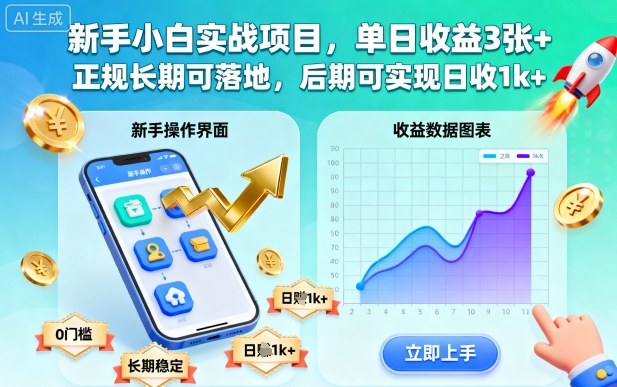 新手小白实战项目，单日收益3张+，正规长期可落地，后期可实现日收1k+【揭秘】-来友网创