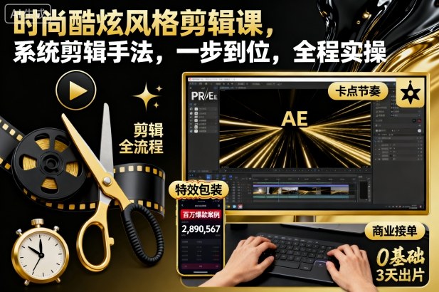 时尚酷炫风格剪辑课，系统剪辑手法，一步到位，全程实操-来友网创