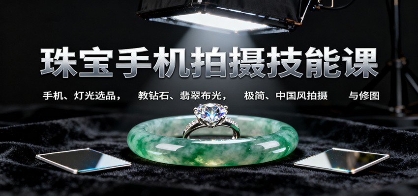 珠宝手机拍摄技能课:手机、 灯光选品，教钻石、翡翠布光，极简、中国风拍摄与修图-来友网创