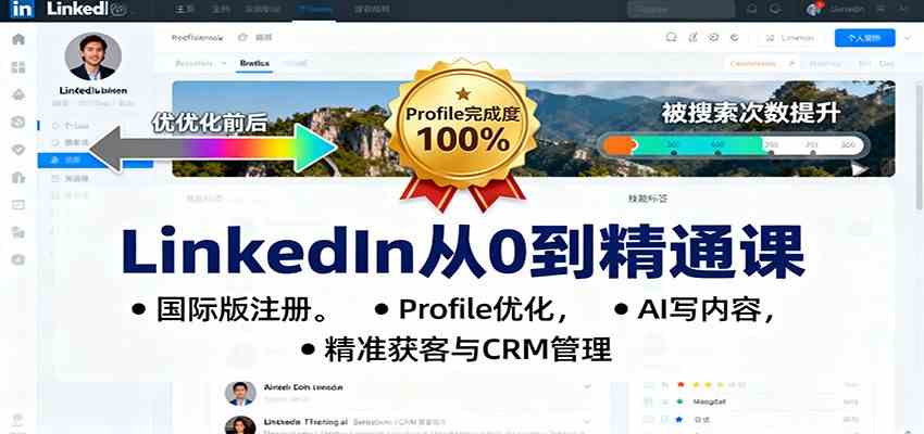 LinkedIn从0到精通课：国际版注册，Profile优化，AI写内容，精准获客与CRM管理-来友网创
