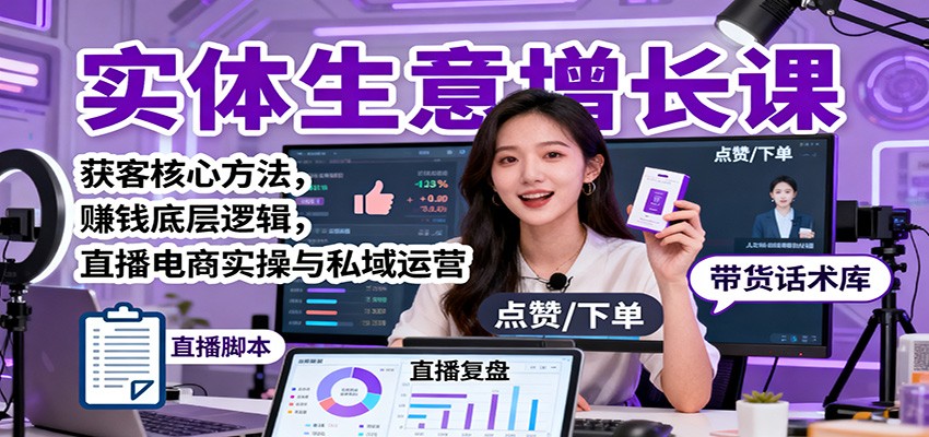 实体生意增长课：获客核心方法，赚钱底层逻辑，直播电商实操与私域运营-来友网创
