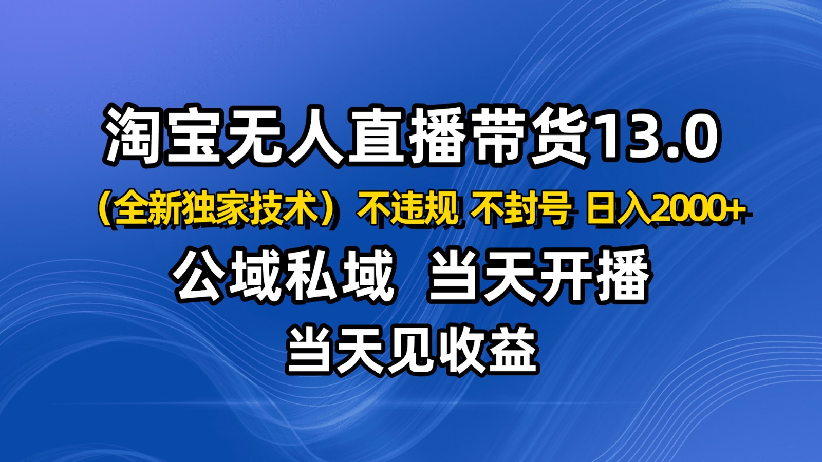 淘宝无人直播13.0，公域私域技术，不封号，不违规 布局下半年旺季赛道，日入2000+-来友网创