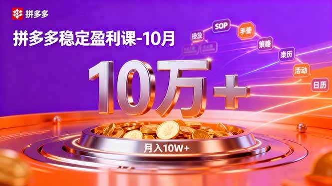（16413期）拼多多稳定盈利课-10月，强付费SOP+微付费高投产+活动矩阵，单店月入10万+-来友网创