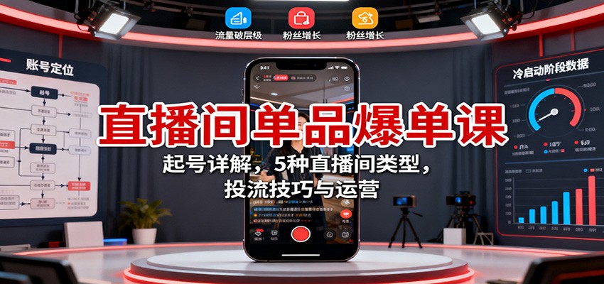 直播间单品爆单课：起号详解，5种直播间类型，投流技巧与运营-来友网创