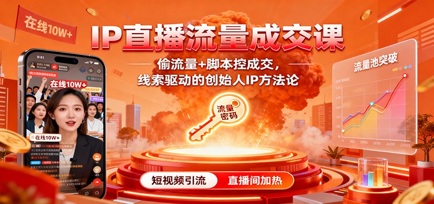 IP直播流量成交课：偷流量+脚本控成交，线索驱动的创始人IP方法论-来友网创