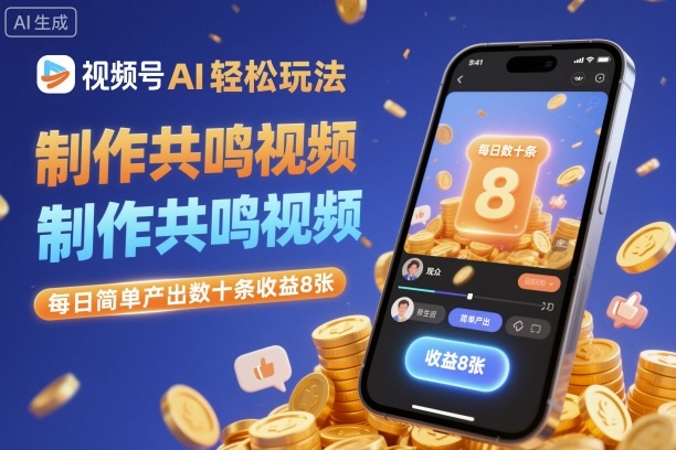 视频号AI轻松玩法，制作共鸣视频，每日简单产出数十条收益8张-来友网创