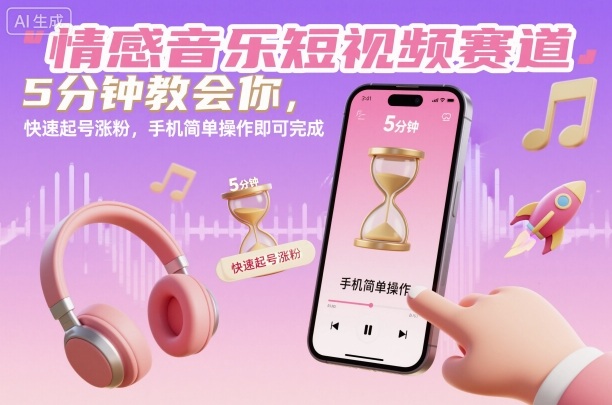 情感音乐短视频赛道，5分钟教会你，快速起号涨粉，手机简单操作即可完成-来友网创