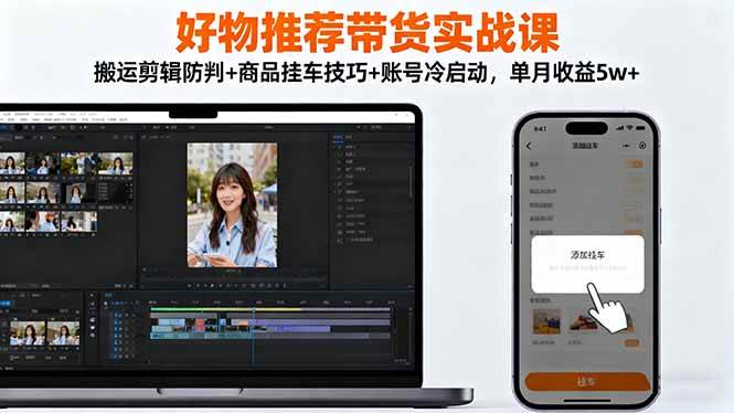 （16467期）好物推荐带货实战课：搬运剪辑防判+商品挂车技巧+账号冷启动，单月收益5w+-来友网创