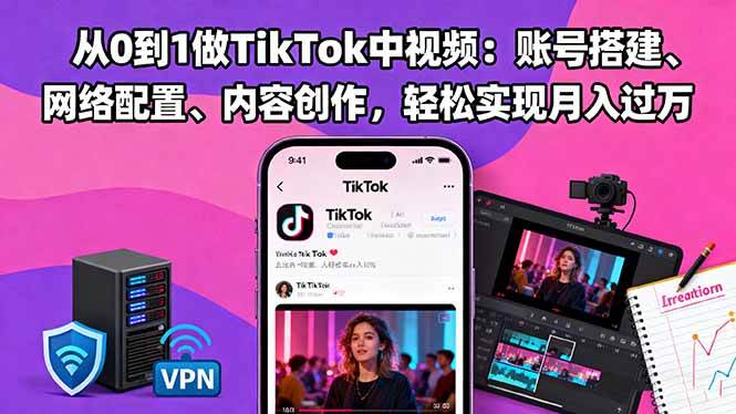 （16461期）从0到1做TikTok中视频：账号搭建、网络配置、内容创作，轻松实现月入过万-来友网创