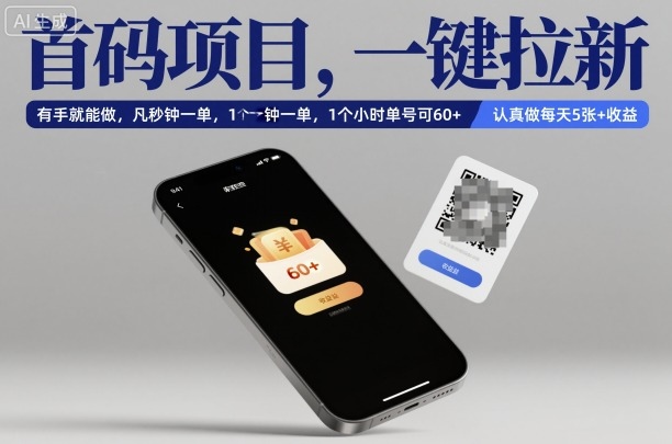 首码项目，一键拉新，有手就能做，几秒钟一单，1个小时单号可60+，认真做每天5张+收益【揭秘】-来友网创