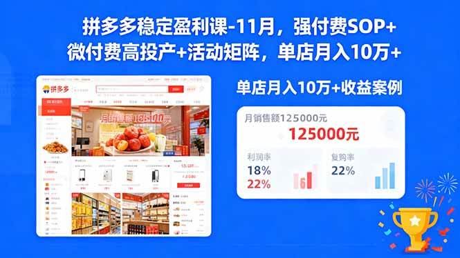 （16473期）拼多多稳定盈利课-11月，强付费SOP+微付费高投产+活动矩阵，单店月入10万+-来友网创