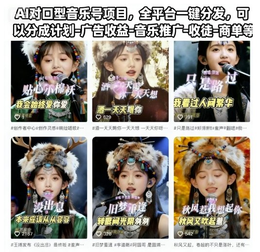 AI对口型音乐号项目，全平台一键分发，可以分成计划-广告收益-音乐推广-收徒-商单等-来友网创